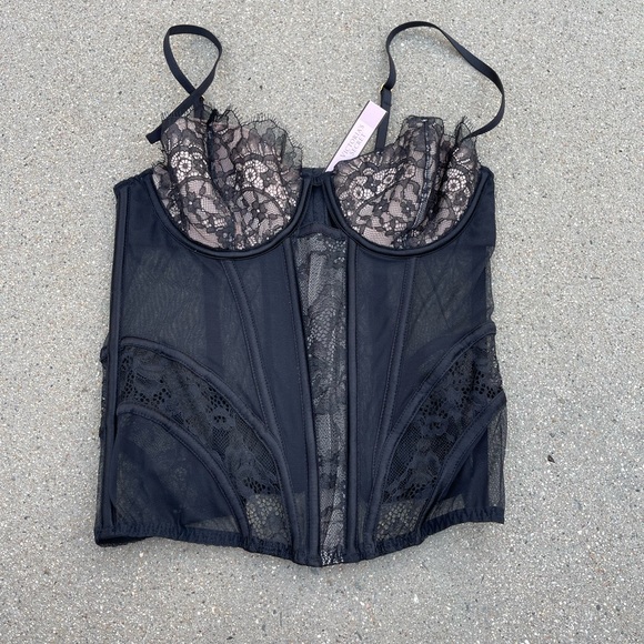 Victoria's Secret black underwire lace corset lightly padded size 34B - Picture 3 of 8